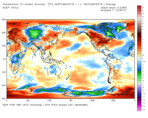 NOAA CFS model-diagnosed surface temperature departures