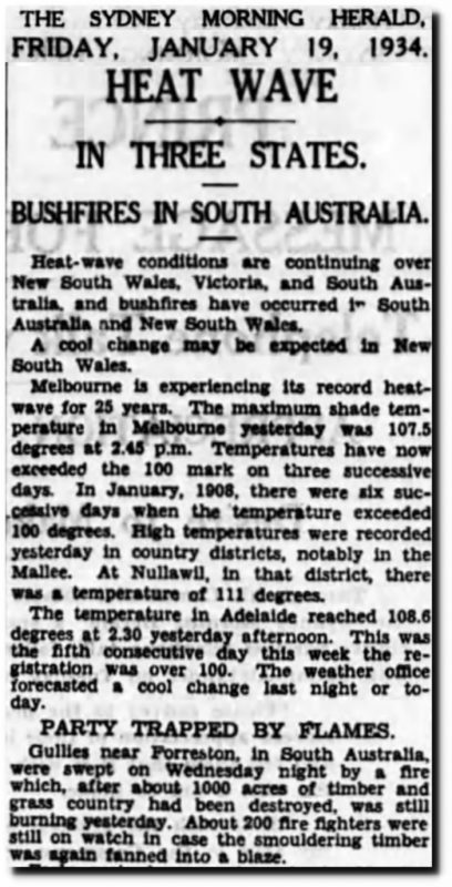 Sydney Morning Herald 1934 heat wave