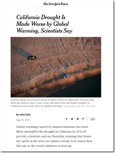 nytimes 2015 global warming making calif drought worse