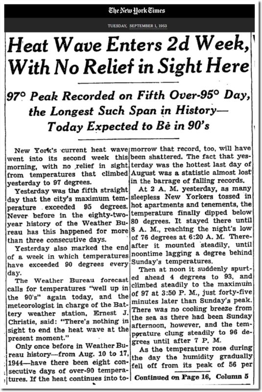 nytimes sept 1 1953 heat wave