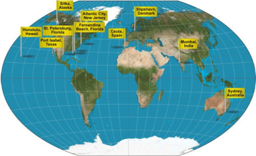 world map sea level cities