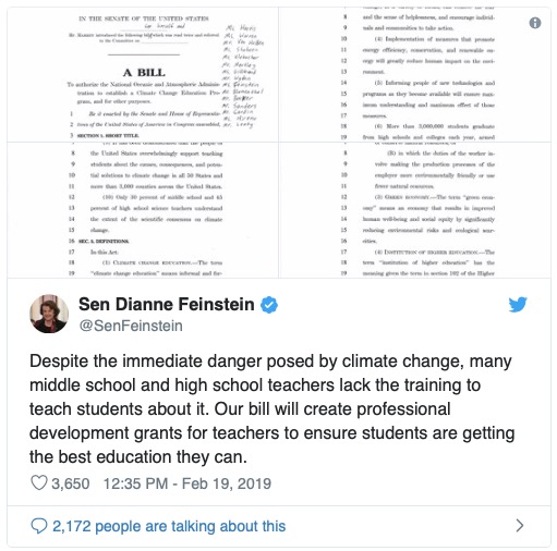 Feinstein tweet climate schools