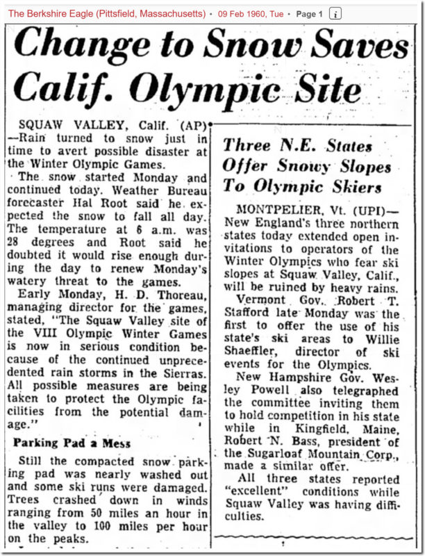 berkshire eagle snow olympics 1960