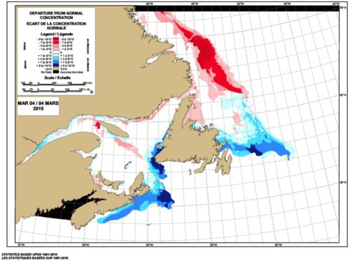 east coast ice from normal