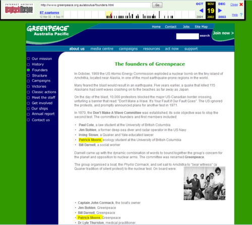greenpeace founders webpage
