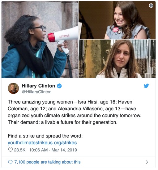 hillary tweet climate strike